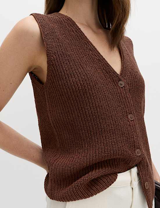 Cotton Blend Ribbed Knitted Waistcoat