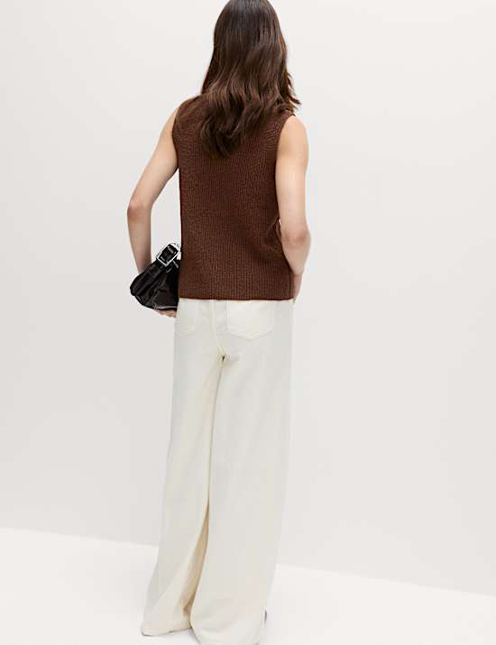 Cotton Blend Ribbed Knitted Waistcoat