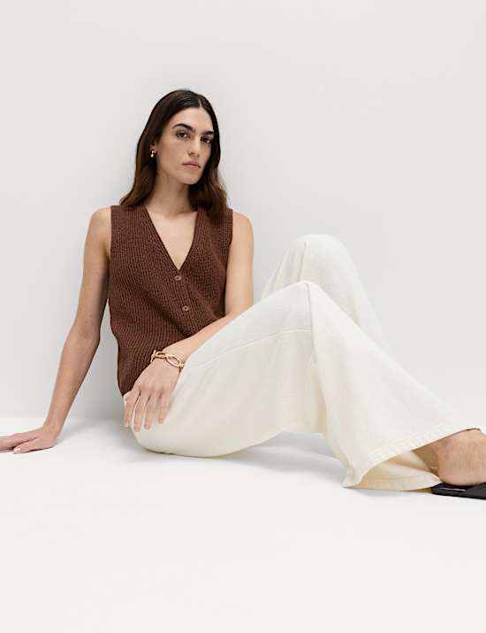 Cotton Blend Ribbed Knitted Waistcoat