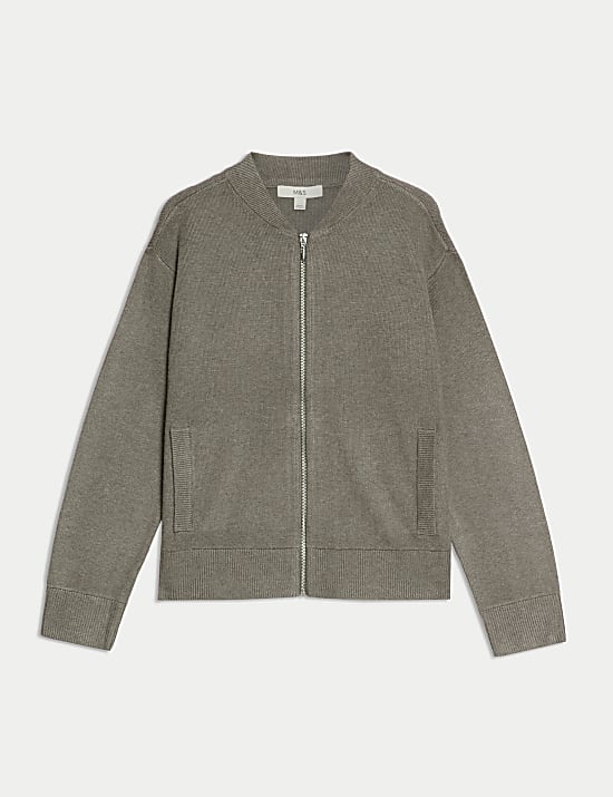 Bomberstrickjacke mit Rundhalsausschnitt und Strukturmuster
