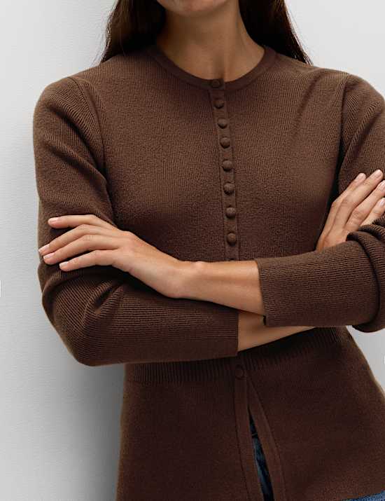 Soft Touch Crew Neck Peplum Fitted Cardigan