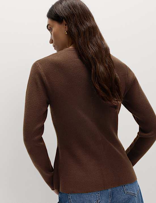 Soft Touch Crew Neck Peplum Fitted Cardigan