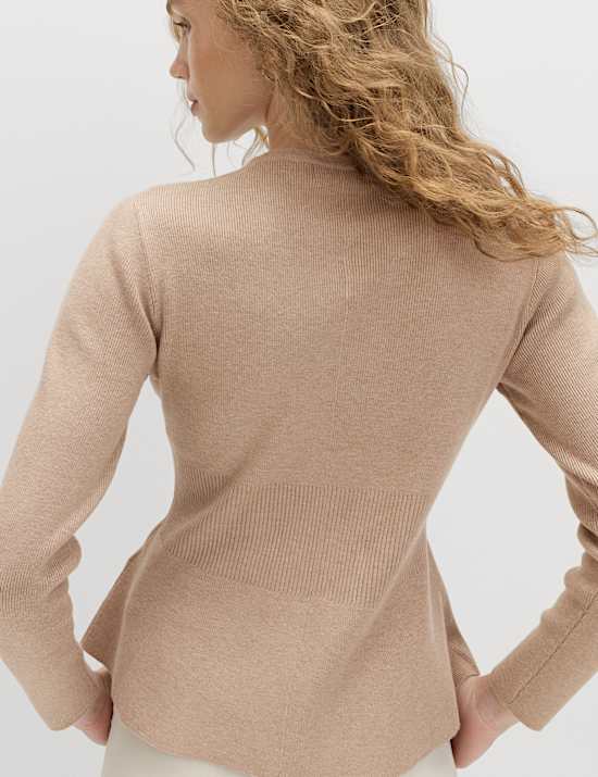 C&aacute;rdigan p&eacute;plum ajustado de tacto suave con cuello redondo