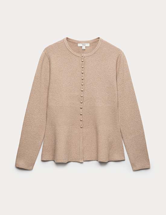 C&aacute;rdigan p&eacute;plum ajustado de tacto suave con cuello redondo