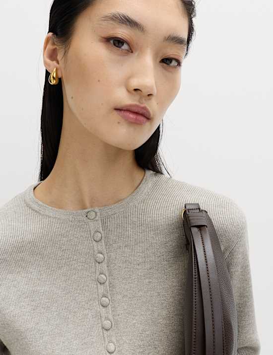 Soft Touch Crew Neck Peplum Fitted Cardigan