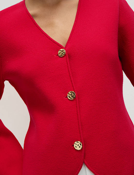 Veste en maille à taille ajustée et col en V, toucher doux