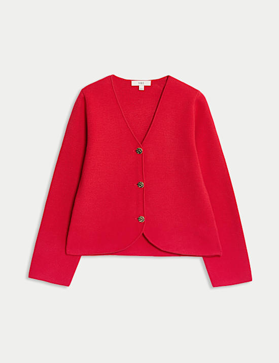 Veste en maille à taille ajustée et col en V, toucher doux