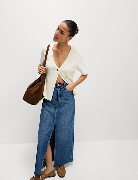 V-Neck Button Front Relaxed Cardigan