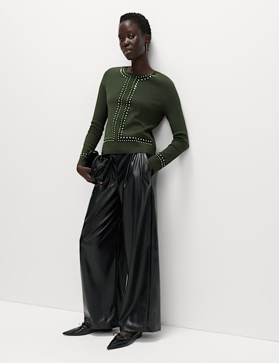 Stud Embellished Crew Neck Jumper