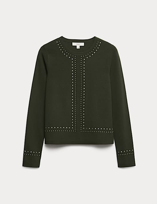 Stud Embellished Crew Neck Jumper