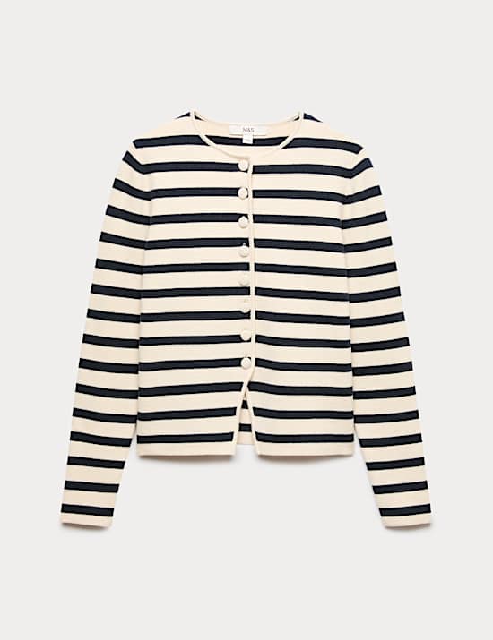 Schmal geschnittene, gestreifte Jacke aus Strick mit hohem Baumwollanteil