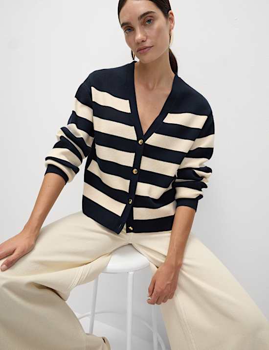 Soft Touch Striped V-Neck Cardigan