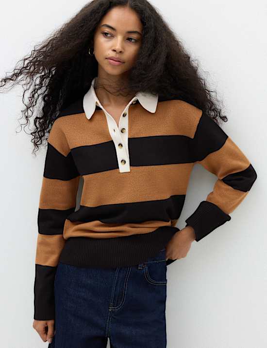 Striped Knitted Rugby Top with Wool
