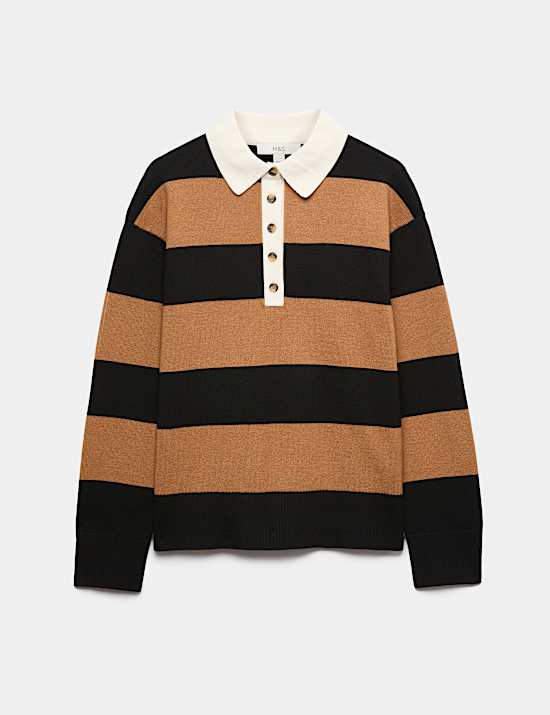Striped Knitted Rugby Top with Wool