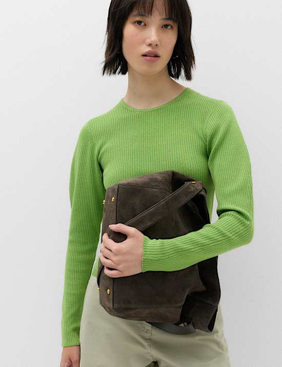 Ribbed Crew Neck Fitted Knitted Top