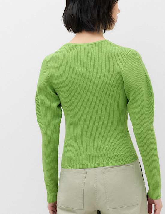 Ribbed Crew Neck Fitted Knitted Top