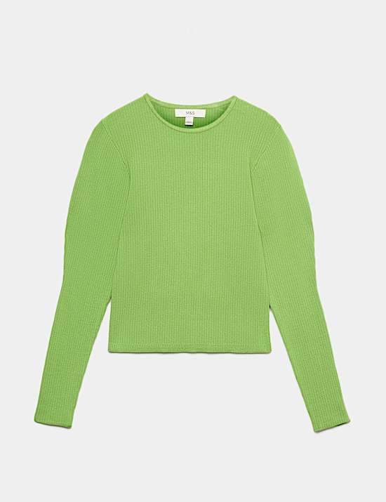 Ribbed Crew Neck Fitted Knitted Top