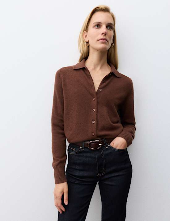 Pure Cashmere Collared Button Through Cardigan