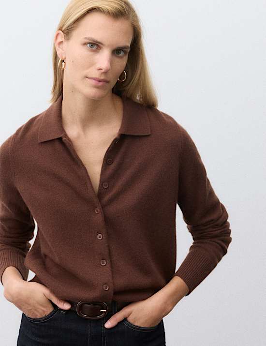 Pure Cashmere Collared Button Through Cardigan