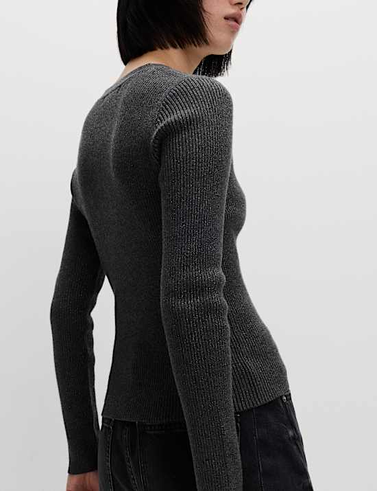 Sparkly V-Neck Bow Detail Cardigan