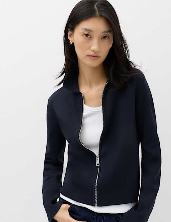 Collared Slim Fit Zip Up Cardigan
