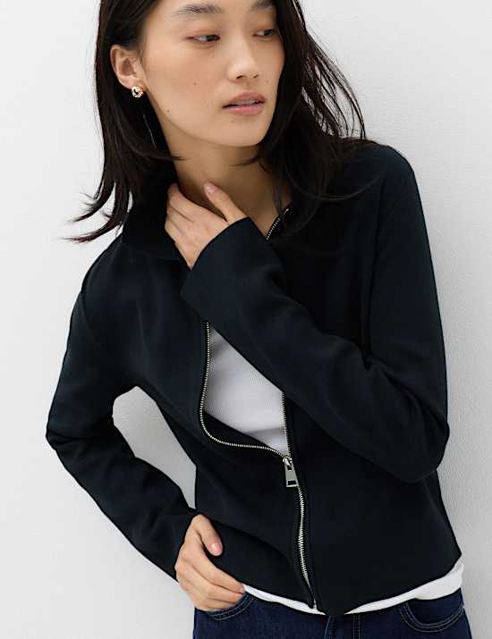 Collared Slim Fit Zip Up Cardigan