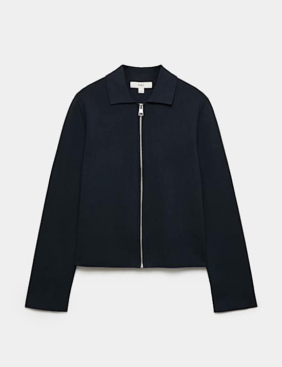 Collared Slim Fit Zip Up Cardigan