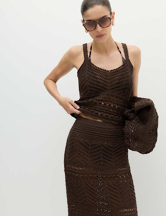 Cotton Rich Pointelle Scallop Edge Knitted Vest