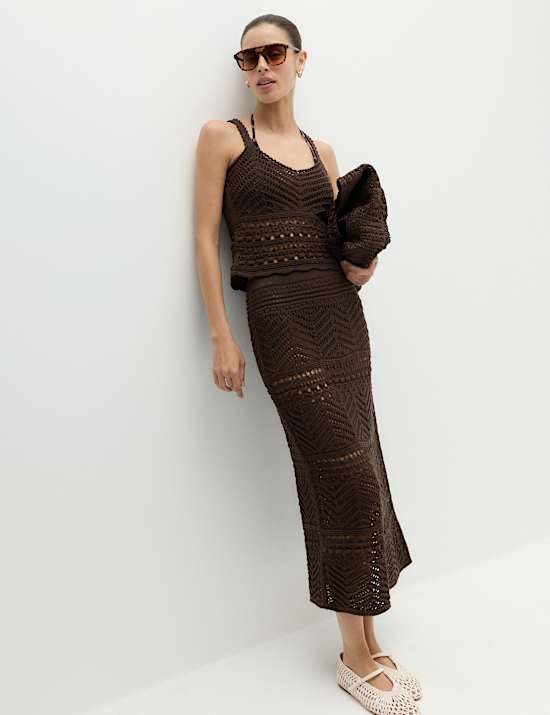Cotton Rich Pointelle Scallop Edge Knitted Vest