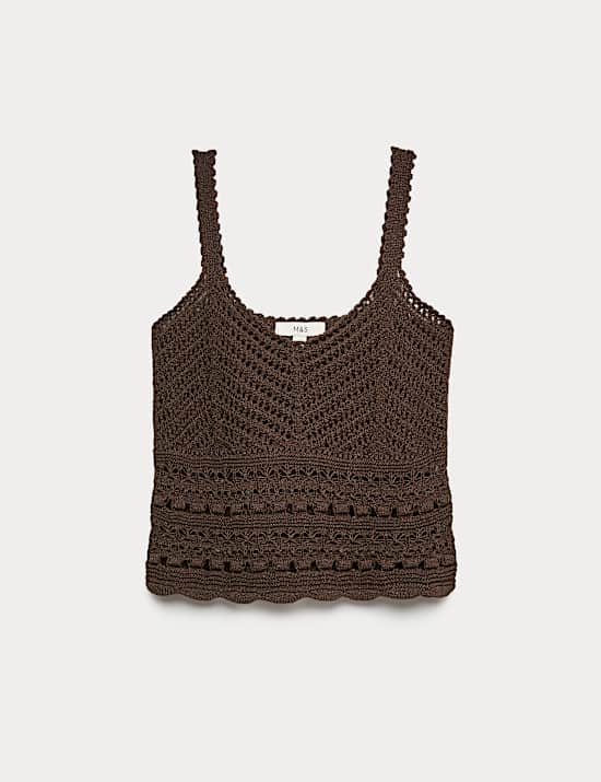 Cotton Rich Pointelle Scallop Edge Knitted Vest