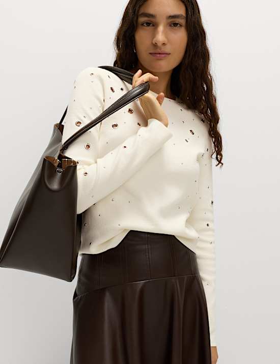 Eyelet Detail Crew Neck Jumper