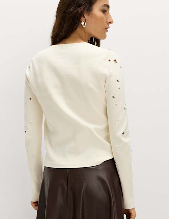 Eyelet Detail Crew Neck Jumper