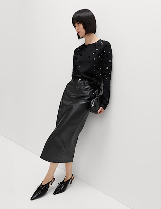 Eyelet Detail Crew Neck Jumper