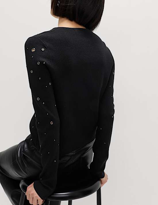 Eyelet Detail Crew Neck Jumper