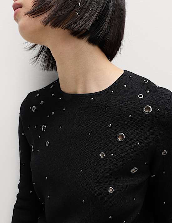 Eyelet Detail Crew Neck Jumper