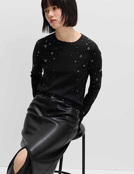Eyelet Detail Crew Neck Jumper