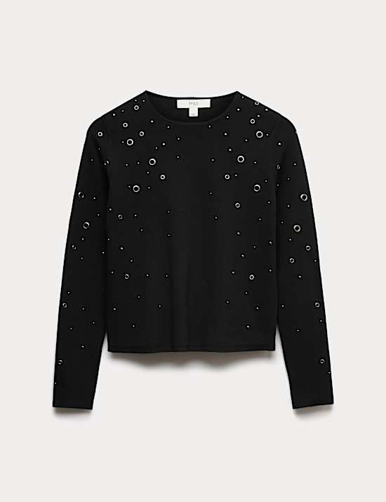 Eyelet Detail Crew Neck Jumper