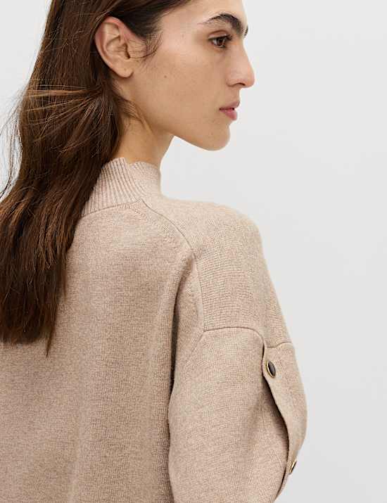 Soft Touch Funnel Neck Button Detail Jumper