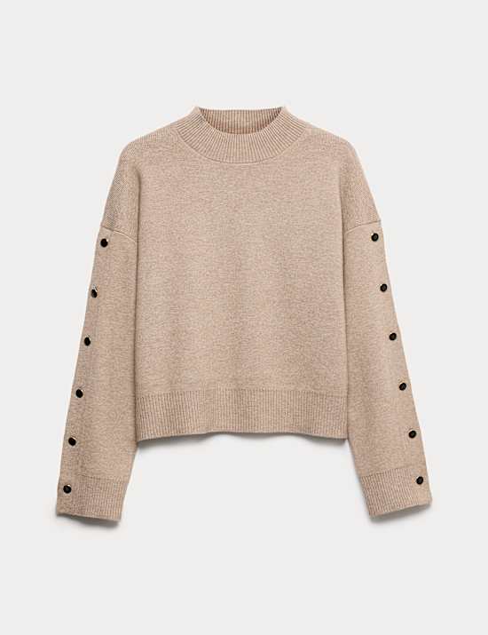Soft Touch Funnel Neck Button Detail Jumper