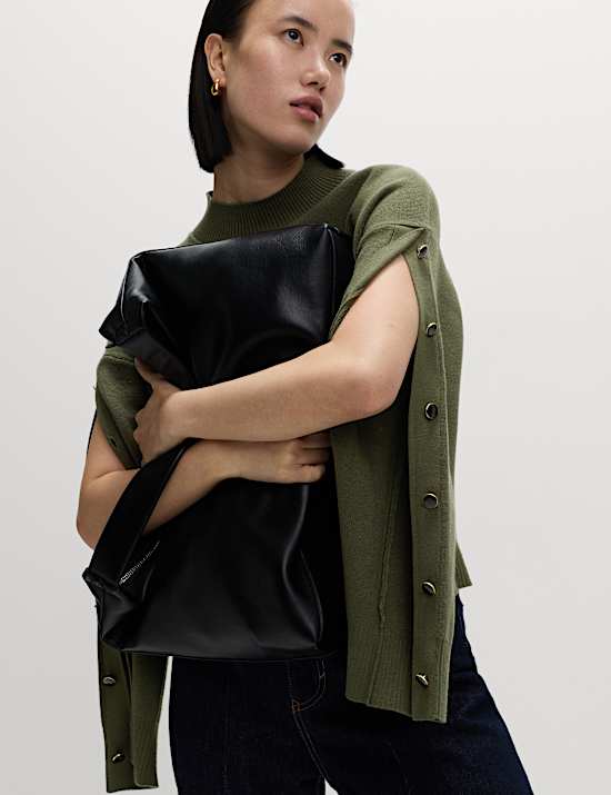 Soft Touch Funnel Neck Button Detail Jumper