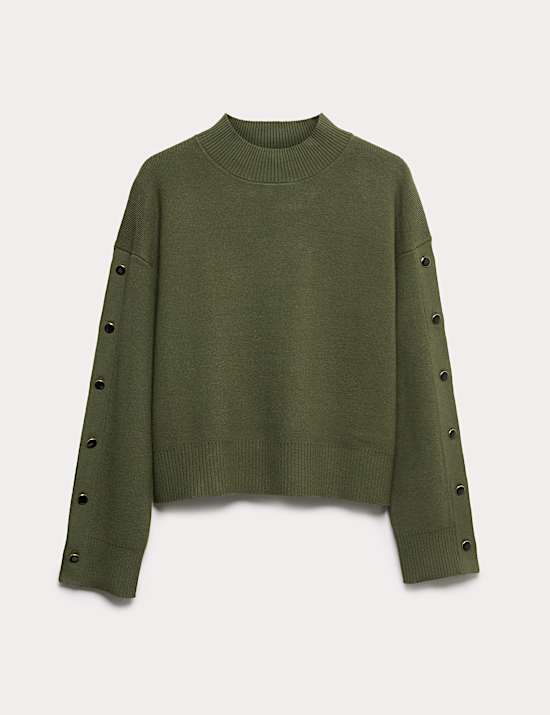 Soft Touch Funnel Neck Button Detail Jumper