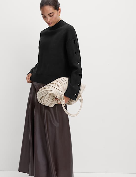 Soft Touch Funnel Neck Button Detail Jumper