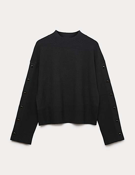 Soft Touch Funnel Neck Button Detail Jumper