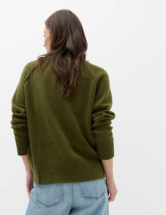 Lambswool Blend Crew Neck Seam Detail Relaxed Fit Jumper