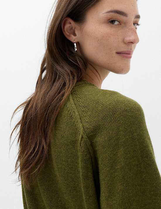 Lambswool Blend Crew Neck Seam Detail Relaxed Fit Jumper