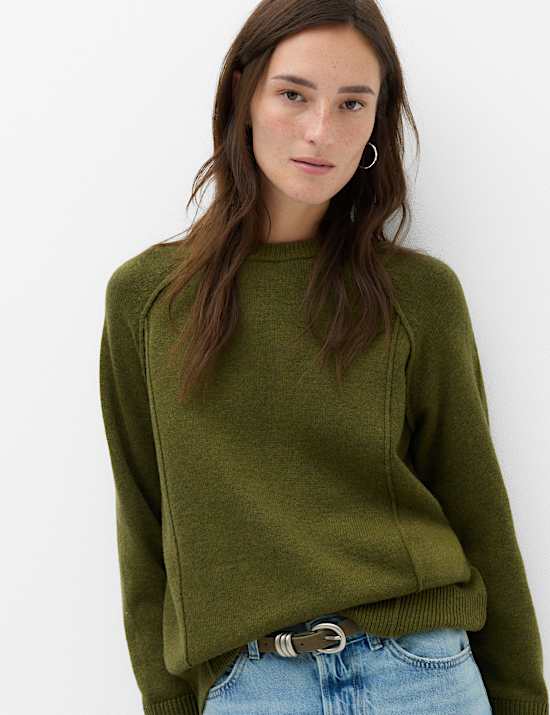 Lambswool Blend Crew Neck Seam Detail Relaxed Fit Jumper