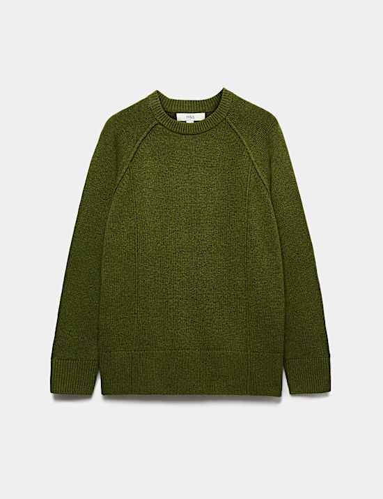 Lambswool Blend Crew Neck Seam Detail Relaxed Fit Jumper