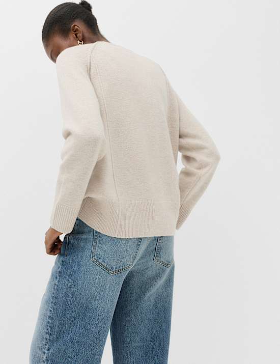 Lambswool Blend Crew Neck Seam Detail Relaxed Fit Jumper