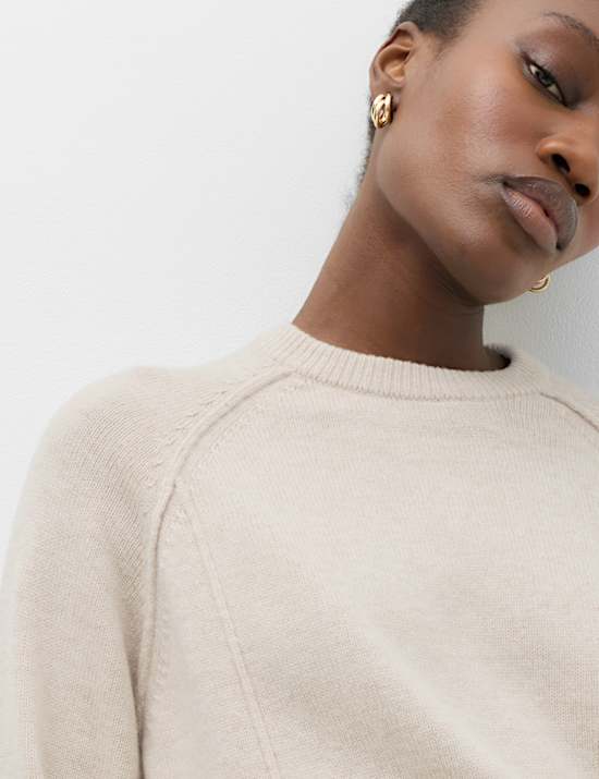 Lambswool Blend Crew Neck Seam Detail Relaxed Fit Jumper