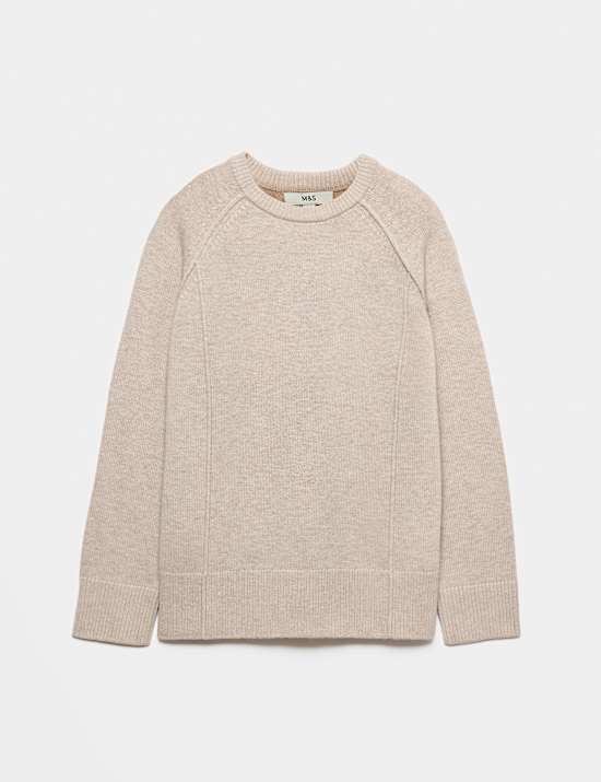 Lambswool Blend Crew Neck Seam Detail Relaxed Fit Jumper